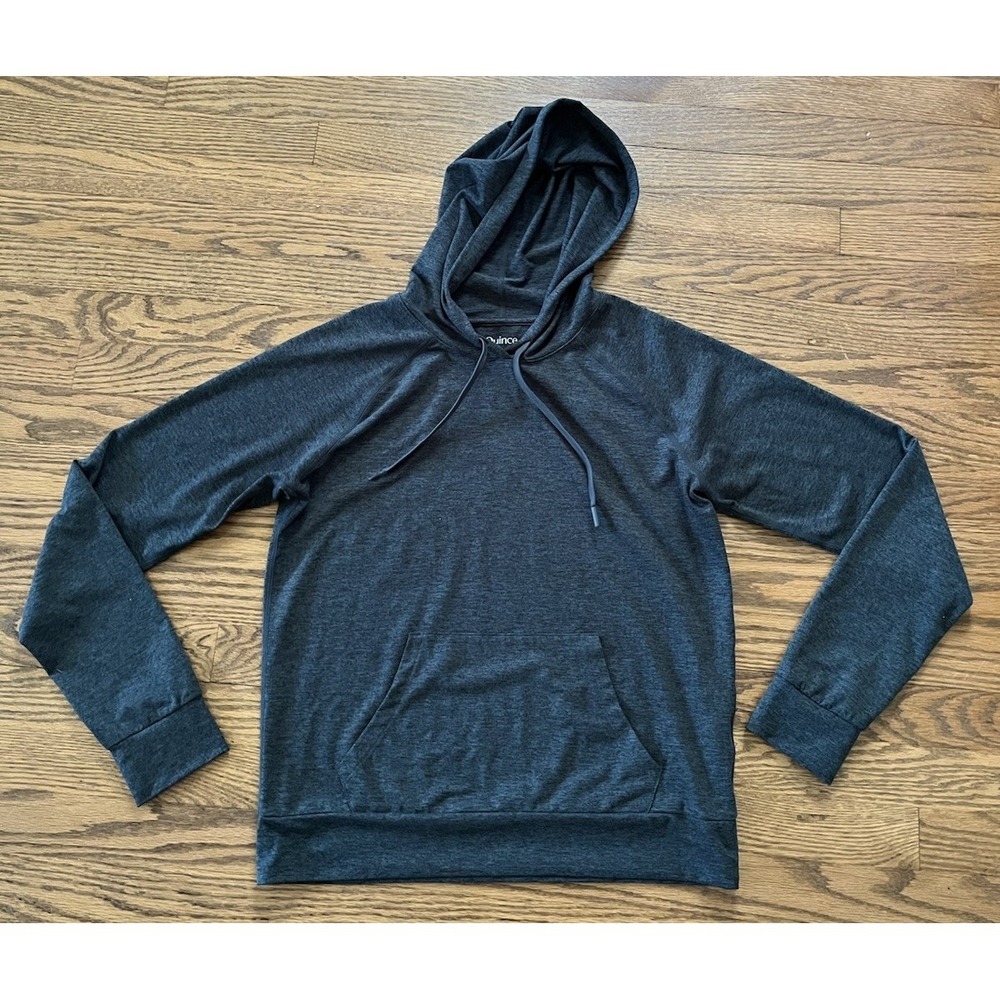 Quince Women's Long Sleeve Flowknit Pullover Hoodie Heather Green Small